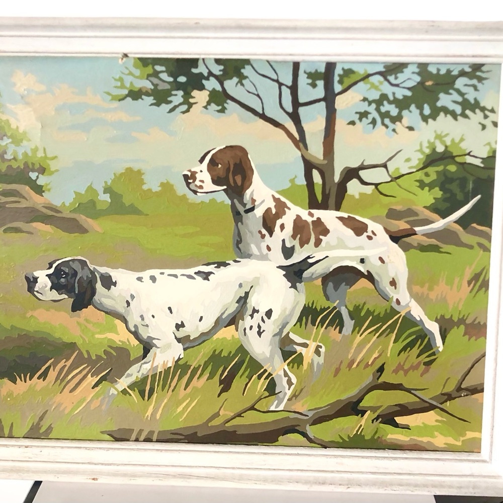 Framed Paint By Numbers Hunting Dogs Landscape Painting English Pointer Dogs